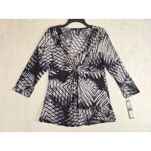 DAISY FUENTES Gray Marbled 3/4 Sleeves Womens Large Boho Baby Doll Y2K Top NWT